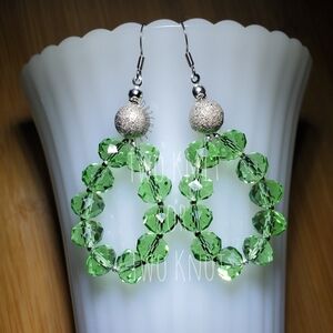 Hand Crafted Vibrant Green Crystal Earrings - Multi-faceted Clear Rondelle
